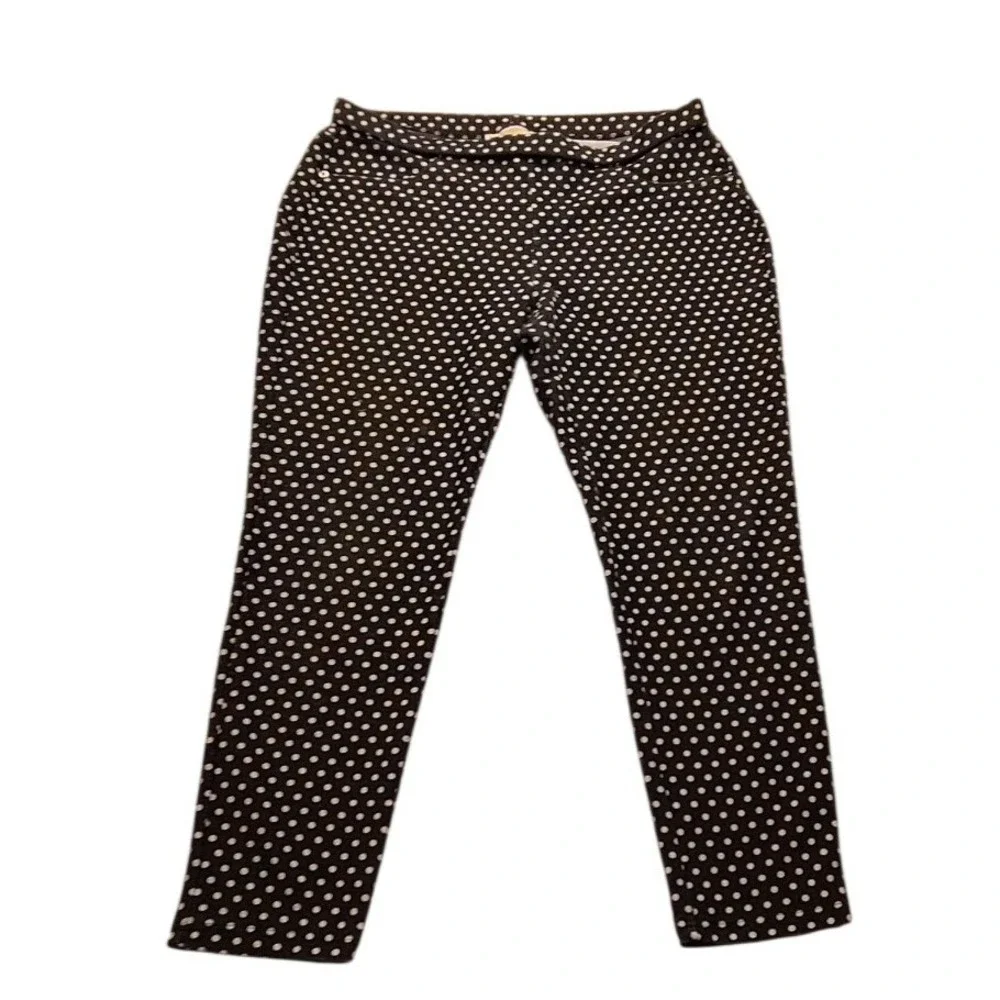 Michael‎ Kors Navy White Polka Dot Pull On Leggings Pants Women's Large Casual